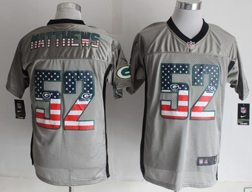 Nike Green Bay Packers #52 Clay Matthews Grey Men's Stitched NFL Elite USA Flag Fashion Jersey