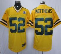 Nike Green Bay Packers #52 Clay Matthews Yellow Alternate With Hall of Fame 50th Patch Men's Stitche