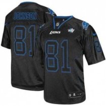 Nike Lions -81 Calvin Johnson Lights Out Black With WCF Patch Jersey