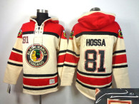 Autographed Chicago Blackhawks -81 Marian Hossa Cream Sawyer Hooded Sweatshirt Stitched NHL Jersey
