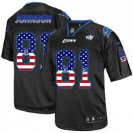 Nike Detroit Lions -81 Calvin Johnson Black With WCF Patch NFL Elite USA Flag Fashion Jersey