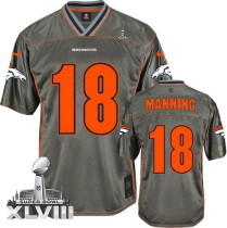 Nike Denver Broncos #18 Peyton Manning Grey Super Bowl XLVIII Men's Stitched NFL Elite Vapor Jersey