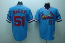 Mitchell and Ness St Louis Cardinals #51 Willie McGee Stitched Blue Throwback MLB Jersey