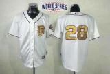 San Francisco Giants #28 Buster Posey Cream Gold No  W 2014 World Series Patch Stitched MLB Jersey