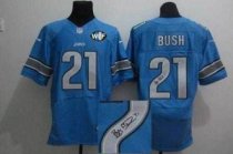 Nike Lions -21 Reggie Bush Blue Team Color With WCF Patch Autographed Jersey