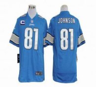 Nike Lions -81 Calvin Johnson Blue Team Color With C Patch Stitched NFL Game Jersey