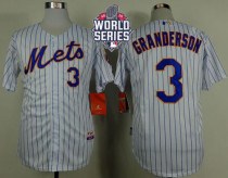 New York Mets -3 Curtis Granderson White Blue Strip Home Cool Base W 2015 World Series Patch Stitche