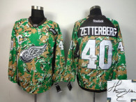 Autographed Detroit Red Wings -40 Henrik Zetterberg Camo Veterans Day Practice NHL Jersey