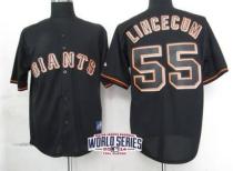 San Francisco Giants #55 Tim Lincecum Black Fashion W 2014 World Series Patch Stitched MLB Jersey