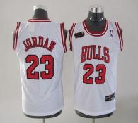 Chicago Bulls #23 Michael Jordan White Champion Patch Stitched Youth NBA Jersey
