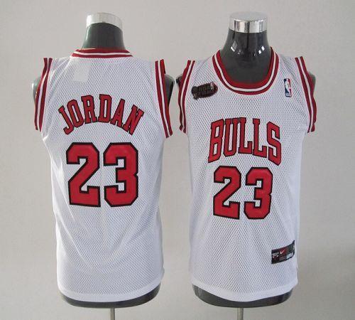 Chicago Bulls #23 Michael Jordan White Champion Patch Stitched Youth NBA Jersey