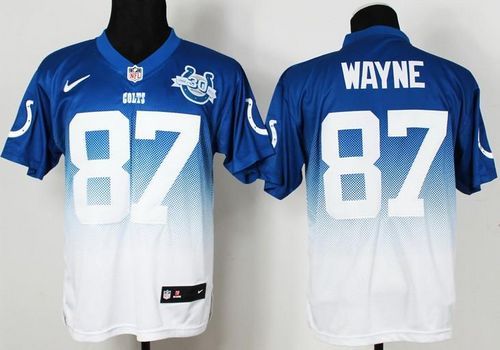 Nike Indianapolis Colts #87 Reggie Wayne Royal Blue White With 30TH Seasons Patch Men‘s Stitched NFL