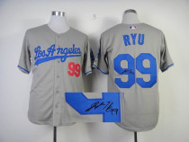 MLB Los Angeles Dodgers -99 Hyun Jin Ryu Stitched Grey Autographed Jersey