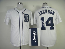 Autographed MLB Detroit Tigers #14 Austin Jackson White Stitched Jersey
