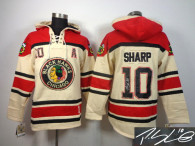 Autographed NHL Chicago Blackhawks -10 Patrick Sharp White Sawyer Hooded Sweatshirt Stitched Jersey