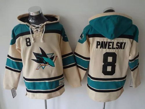San Jose Sharks -8 Joe Pavelski Cream Sawyer Hooded Sweatshirt Stitched NHL Jersey