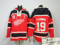 Autographed Detroit Red Wings -19 Steve Yzerman Red Sawyer Hooded Sweatshirt Stitched NHL Jersey