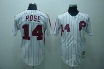 Mitchell and Ness Philadelphia Phillies #14 Rose Stitched White Red Strip Throwback MLB Jersey