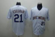 Milwaukee Brewers -21 Alcides Escobar Stitched White Blue Strip MLB Jersey