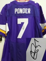 Nike Men's Minnesota Vikings #7 Christian Ponder Purple Stitched NFL Elite Autographed Jersey