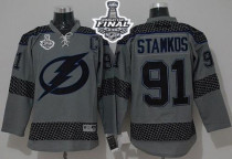 Tampa Bay Lightning -91 Steven Stamkos Charcoal Cross Check Fashion 2015 Stanley Cup Stitched NHL Je