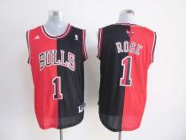 Chicago Bulls -1 Derrick Rose Black Red Split Fashion Stitched NBA Jersey