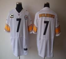 Nike Pittsburgh Steelers #7 Ben Roethlisberger White With C Patch Men's Stitched NFL Elite Jersey