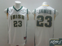 Autographed Miami Heat -23 LeBron James White Irish High School Stitched NBA Jersey