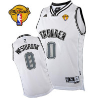 Oklahoma City Thunder -0 Russell Westbrook White on White With Finals Patch Stitched NBA Jersey