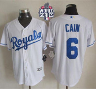 Kansas City Royals -6 Lorenzo Cain White New Cool Base W 2015 World Series Patch Stitched MLB Jersey