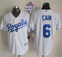 Kansas City Royals -6 Lorenzo Cain White New Cool Base W 2015 World Series Patch Stitched MLB Jersey