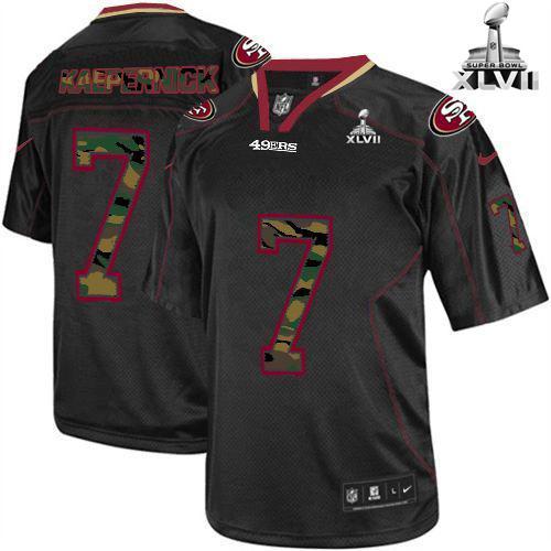 Nike San Francisco 49ers -7 Colin Kaepernick Black Super Bowl XLVII Mens Stitched NFL Elite Camo Fas