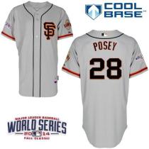 San Francisco Giants #28 Buster Posey Grey Cool Base Road 2 W 2014 World Series Patch Stitched MLB J