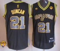 San Antonio Spurs -21 Tim Duncan Black Electricity Fashion Finals Patch Stitched NBA Jersey