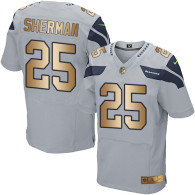 Nike Seahawks -25 Richard Sherman Grey Alternate Stitched NFL Elite Gold Jersey