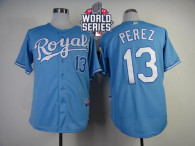 Kansas City Royals -13 Salvador Perez Light Blue Cool Base W 2015 World Series Patch Stitched MLB Je