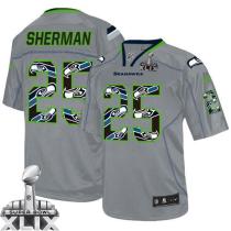 Nike Seattle Seahawks #25 Richard Sherman New Lights Out Grey Super Bowl XLIX Men‘s Stitched NFL Eli
