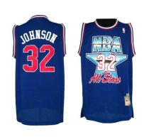 Los Angeles Lakers -32 Orlando Magic Johnson Blue 1992 All Star Throwback Stitched NBA Jersey