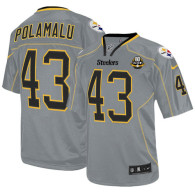 Nike Pittsburgh Steelers #43 Troy Polamalu Lights Out Grey With 80TH Patch Men's Stitched NFL Elite