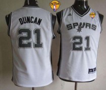 San Antonio Spurs #21 Tim Duncan White With Finals Patch Youth Stitched NBA Jersey