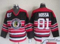 Autographed Chicago Blackhawks -81 Marian Hossa Red Black 75TH CCM Stitched NHL Jersey