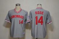 Mitchell And Ness Cincinnati Reds -14 Pete Rose Grey Throwback Stitched MLB Jersey
