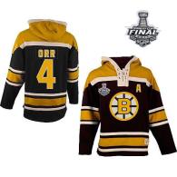 Boston Bruins Stanley Cup Finals Patch -4 Bobby Orr Black Sawyer Hooded Sweatshirt Stitched NHL Jers
