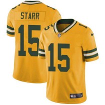 Nike Packers -15 Bart Starr Yellow Stitched NFL Limited Rush Jersey