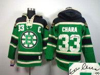 Autographed Boston Bruins -33 Zdeno Chara Green Sawyer Hooded Sweatshirt Stitched NHL Jersey