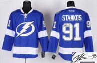 Autographed Tampa Bay Lightning -91 Steven Stamkos Stitched Blue NHL Jersey