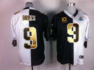 Nike New Orleans Saints #9 Drew Brees White Black With Hall of Fame 50th Patch Men's Stitched NFL El