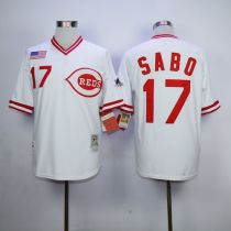 Mitchell And Ness 1990 Cincinnati Reds -17 Chris Sabo White Throwback Stitched MLB Jersey