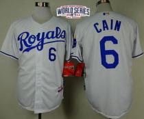 Kansas City Royals -6 Lorenzo Cain White Cool Base W 2014 World Series Patch Stitched MLB Jersey