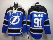 Tampa Bay Lightning -91 Steven Stamkos Blue Sawyer Hooded Sweatshirt Stitched NHL Jersey